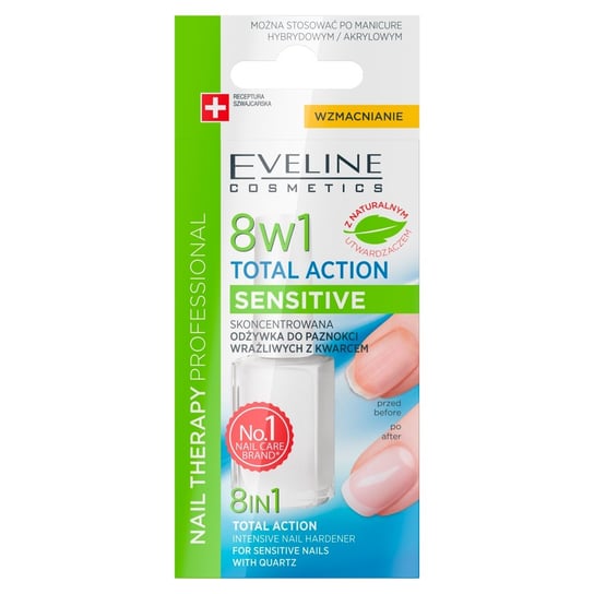 Eveline Cosmetics, 8in1 Total Action Sensitive, Skoncentrowana odżywka do paznokci wrażliwych z kwarcem, 12 ml Eveline Cosmetics