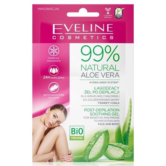 Eveline Cosmetics 99% Natural Aloe Vera Łagodzący Żel po depilacji twarzy i ciała - saszetka 5ml Eveline Cosmetics