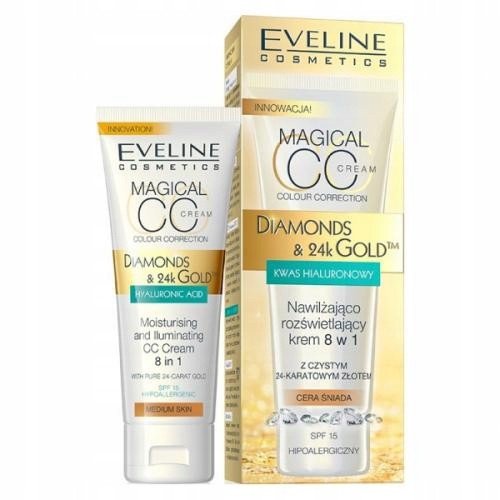 Eveline Cosmetics, Diamonds&24K Gold, Krem CC 8w1, Cera śniada, 30ml Eveline Cosmetics