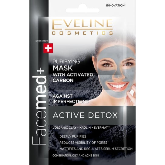 Eveline Cosmetics, Facemed+ 3w1, maseczka z aktywnym węglem przeciw niedoskonałościom, 2x5 ml Eveline Cosmetics