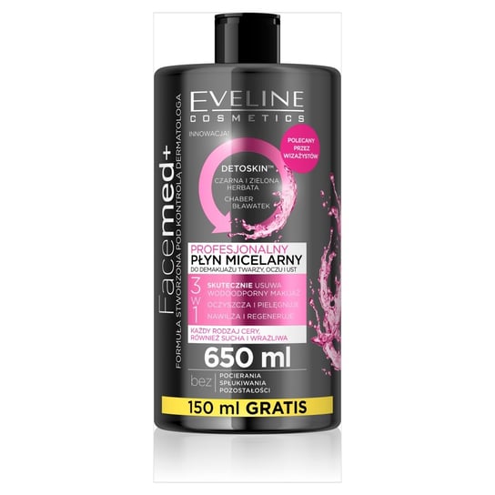 Eveline Cosmetics, Facemed+, płyn micelarny Professional Micellar Liquid 3in1, 650 ml Eveline Cosmetics