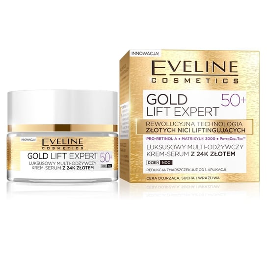 Eveline Cosmetics, Gold Lift Expert 50+, luksusowy multi-odżywczy krem-serum z 24k złotem dzień/noc, 50 ml Eveline Cosmetics