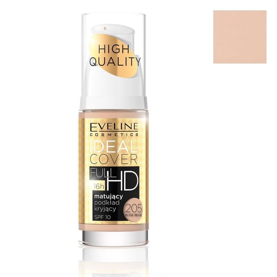 Eveline Cosmetics, High Quality Ideal Cover Full HD, podkład matujący kryjący 205 Rose Beige SPF10, 30 ml Eveline Cosmetics