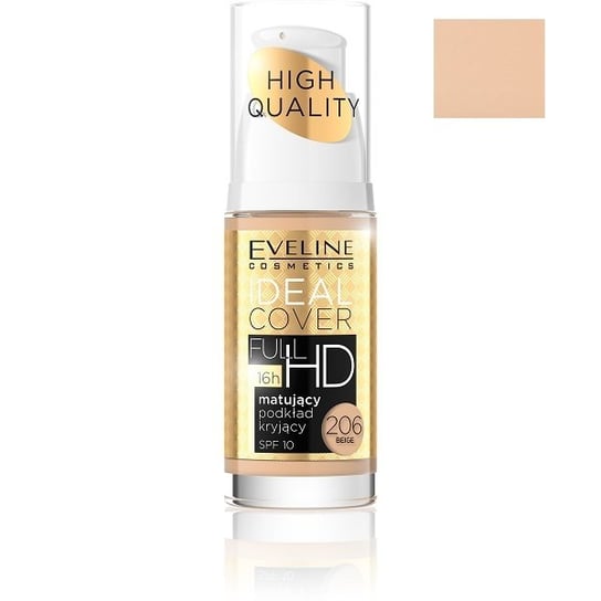 Eveline Cosmetics, High Quality Ideal Cover Full HD, podkład matujący kryjący 206 Beige, SPF 10, 30 ml Eveline Cosmetics