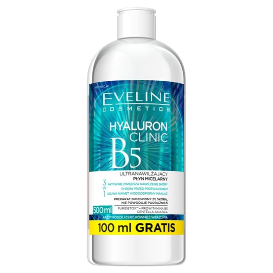 Eveline Cosmetics, Hyaluron Clinic, ultranawilżający płyn micelarny B5, 500 ml Eveline Cosmetics