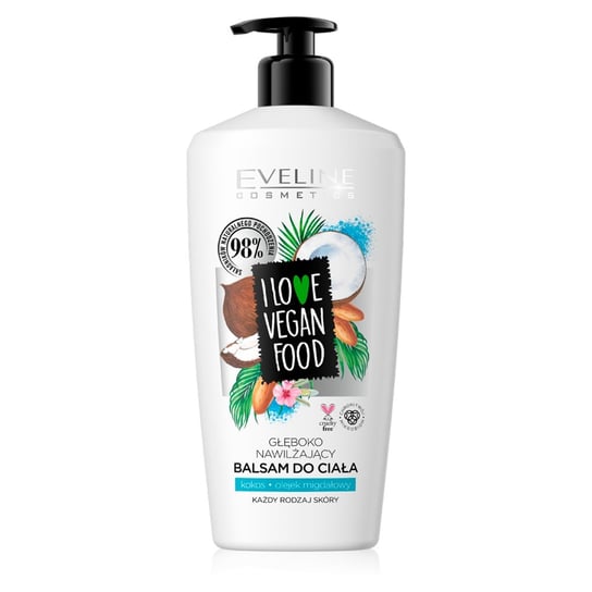 Eveline Cosmetics, I Love Vegan Food, głęboko nawilżający balsam do ciała kokos-olejek migdałowy, 350 ml Eveline Cosmetics