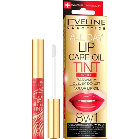 Eveline Cosmetics, Lip Care Oil Tint 8w1, barwiący olejek do ust Hot Red, 7 ml Eveline Cosmetics
