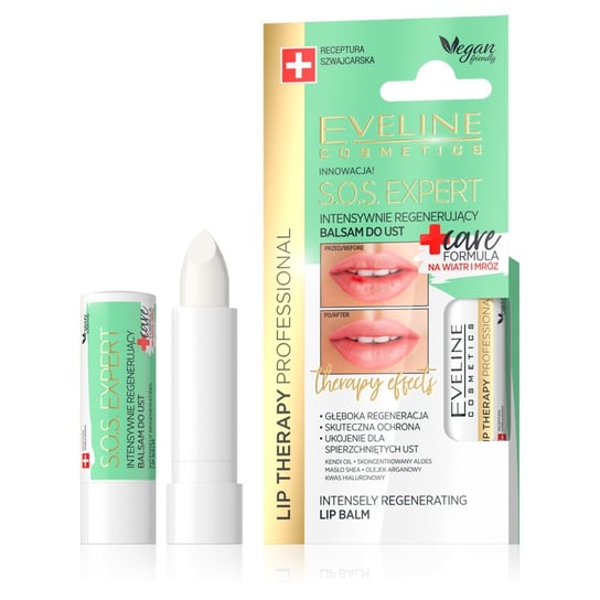 Eveline Cosmetics, Lip Therapy S.O.S. Expert, intensywnie regenerujący balsam do ust Care Formula, 3 g Eveline Cosmetics