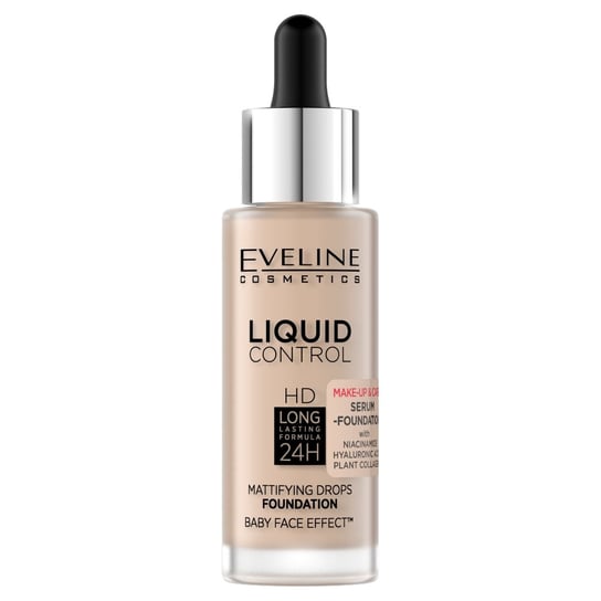 Eveline Cosmetics, Liquid Control HD Long Lasting Formula 24H podkład do twarzy z dropperem 010 Light Beige, 32ml Eveline Cosmetics