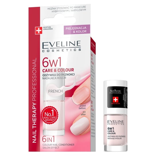 Eveline Cosmetics, Nail Therapy, lakier-odżywka 6w1 Care&Colour French, 5 ml Eveline Cosmetics