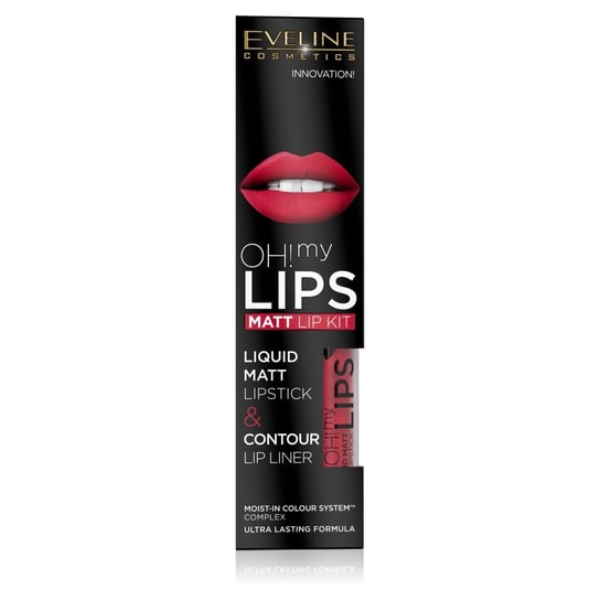 Eveline Cosmetics, Oh! My Lips, Zestaw: matowa pomadka w płynie i konturówka, nr 05 Red Passion Eveline Cosmetics