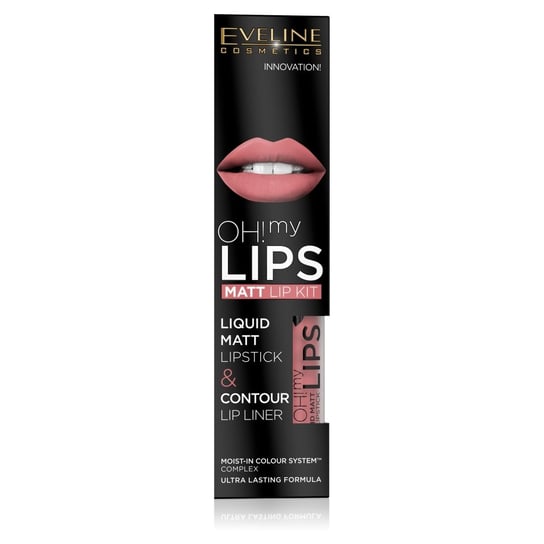Eveline Cosmetics, Oh! My Lips, Zestaw: matowa pomadka w płynie i konturówka, nr 07 Baby Nude Eveline Cosmetics