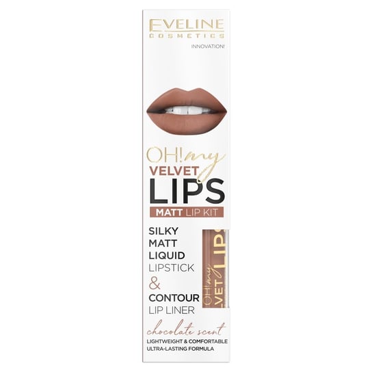 Eveline Cosmetics, Oh! My Velvet Lips, Zestaw: matowa pomadka w płynie i konturówka, nr 14 Choco Truffle Eveline Cosmetics