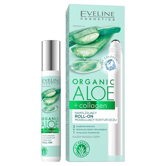 Eveline Cosmetics, Organic Aloe + Collagen nawilżający roll-on modelujący kontur oczu 15ml Eveline Cosmetics