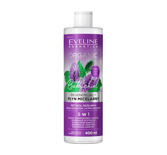 Eveline Cosmetics, Organic Bakuchiol regenerujący płyn micelarny 5w1 do cery suchej i bardzo suchej Retinol Roślinny 400ml Eveline Cosmetics
