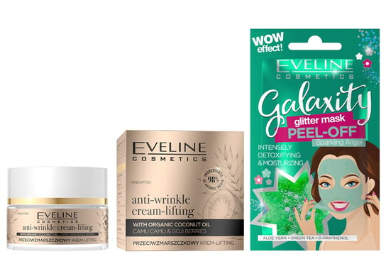 Eveline Cosmetics Organic Gold, Zestaw Przeciwzmarszczkowy krem-lifting, 50 ml + Detoksykująco-nawilżająca maseczka peel-off, 10 ml Eveline Cosmetics