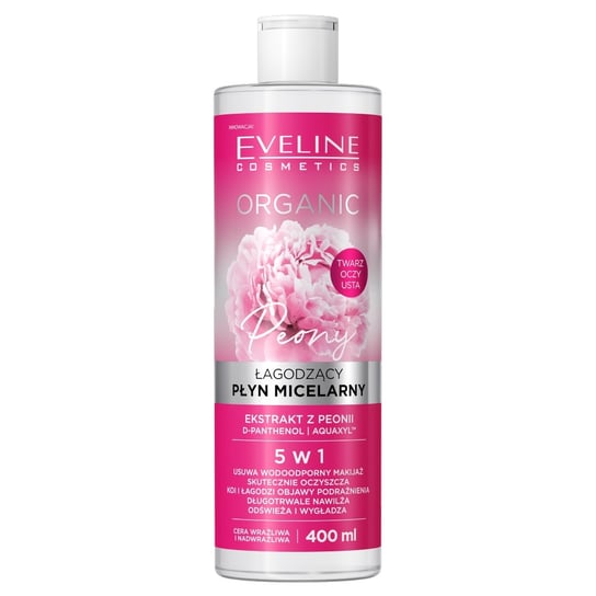 Eveline Cosmetics, Organic Peony łagodzący płyn micelarny 5w1 do cery wrażliwej i nadwrażliwej Ekstrakt z Peonii 400ml Eveline Cosmetics