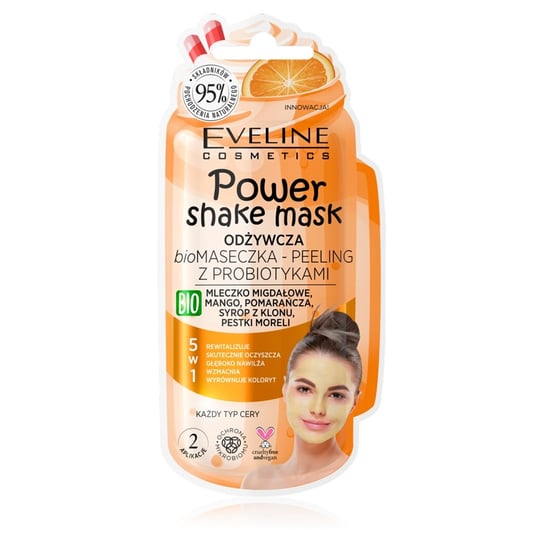 Eveline Cosmetics Power Shake Odżywcza Maseczka-peeling z probiotykami 5w1 pomarańcza 10ml Eveline Cosmetics