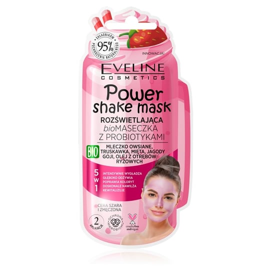 Eveline Cosmetics Power Shake Rozświetlająca Maseczka-peeling z probiotykami truskawka 10ml Eveline Cosmetics