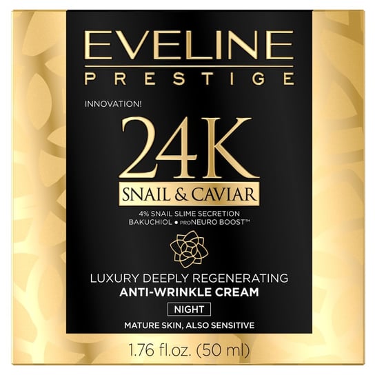 Eveline Cosmetics, Prestige 24k Snail&Caviar, luksusowy głęboko regenerujący krem przeciwzmarszczkowy na noc, 50 ml Eveline Cosmetics