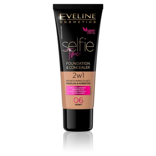 Eveline Cosmetics, Selfie Time, kryjąco-nawilżający podkład i korektor 2w1 06 Honey, 30 ml Eveline Cosmetics