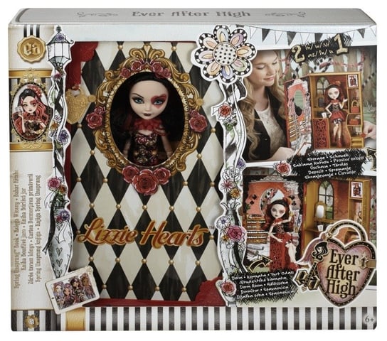 Ever After High, księga Baśniowiosny + lalka Lizzie Hearts, 2w1, zestaw, CDM54 Ever After High