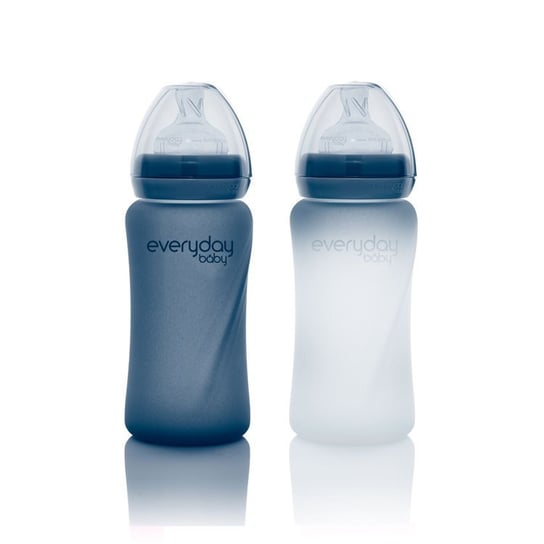 Everyday Baby, Szklana butelka ze smoczkiem M reagująca na temperaturę, Borówkowa, 240 ml Everyday Baby