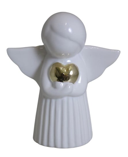 Ewax, Ceramiczny Anioł ze złotym sercem 232229-12, biały, 12,5x11,5 cm Ewax