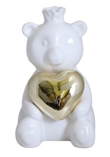 Ewax, Duży ceramiczny Miś ze złotym sercem 232220-15, biały, 9,5x11x15,5 cm Ewax