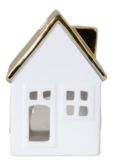 Ewax, Duży domek ceramiczny na T-Light, biały ze złotym dachem, 10x8x14,5 cm Ewax