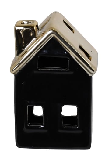 Ewax, Duży domek ceramiczny na T-Light, czarny ze złotym dachem, 10x7x15 cm Ewax