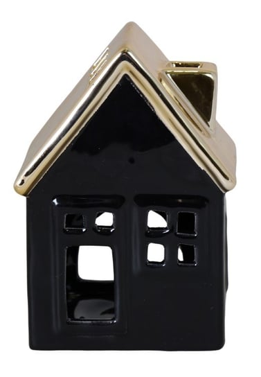 Ewax, Duży domek ceramiczny na T-Light, czarny ze złotym dachem, 10x8x14 cm Ewax