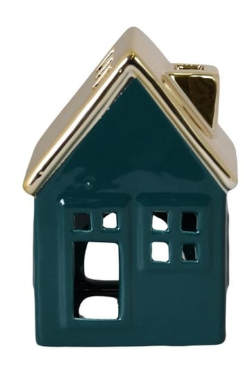 Ewax, Duży domek ceramiczny na T-Light, zielony ze złotym dachem, 10x8x14 cm Ewax