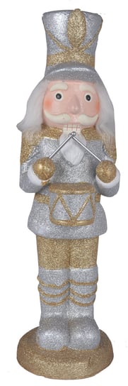 EWAX, Dziadek do orzechów złoto-srebrny z bębenkiem duży 19x18x60 cm Ewax