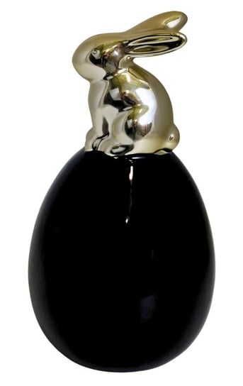 Ewax, Jajko ceramiczne, 19451-14, czarne ze złotym króliczkiem, 8,5x8,5x15,5 cm Ewax