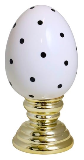 Ewax,Jajko ceramiczne, 232021-17, białe w czarne kropki na postumencie, 8,5x8,5x18 cm Ewax
