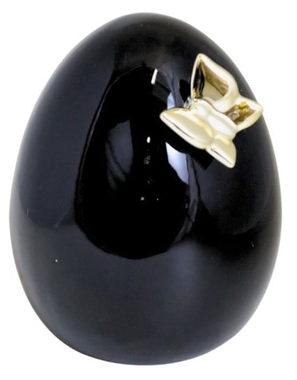 Ewax, Jajko ceramiczne,  czarne ze złotym motylkiem, 9x9x11,5 cm Ewax