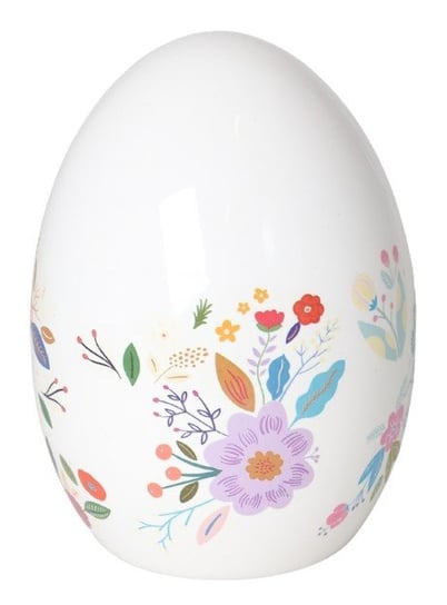 Ewax, Jajko ceramiczne, en24055, białe w kwiatki, 12,4x12,4x17 cm Ewax
