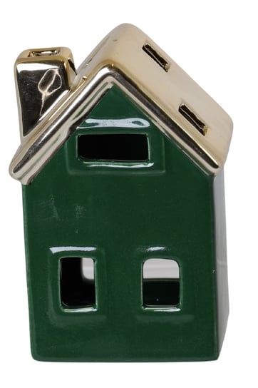Ewax, Mały domek ceramiczny na T-Light, zielony ze złotym dachem, 7x5,5x12 cm Ewax