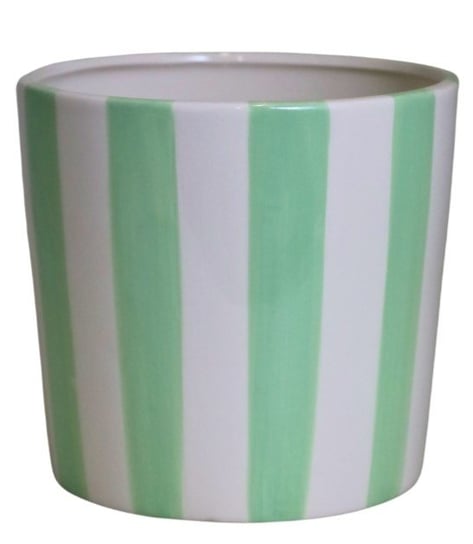 Ewax, Osłonka ceramiczna, 231903-13, biała w miętowe paski, 13x13x12 cm Ewax