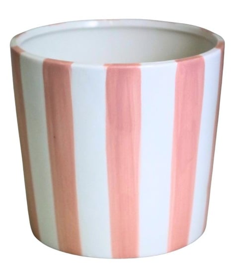 Ewax, Osłonka ceramiczna,  231903-13, biała w różowe paski, 13x13x12 cm Ewax