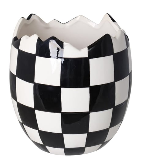 Ewax, Osłonka ceramiczna, jajko w biało-czarną kratkę, 13x13x11,5 cm Ewax