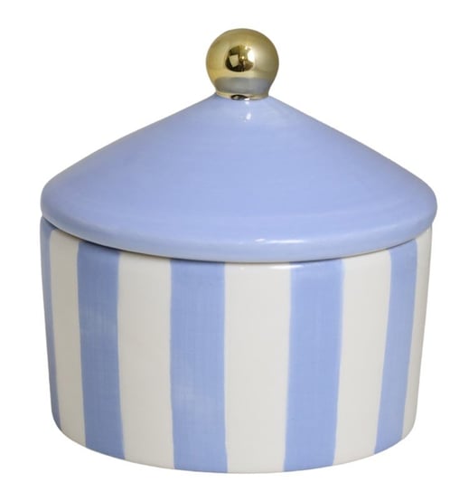 Ewax, Puzderko ceramiczne w paski, 231904-13, biało-błękitne, 12,5x12,5x13,5 cm Ewax
