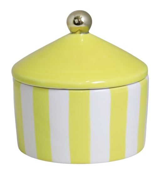 Ewax, Puzderko ceramiczne w paski, 231904-13, biało-żółte, 12,5x12,5x13,5 cm Ewax