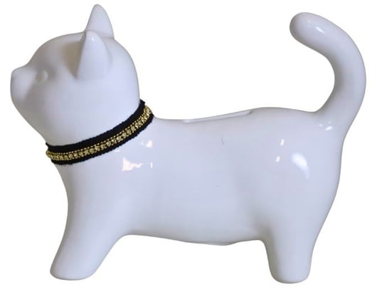 Ewax, Skarbonka ceramiczna Kot z naszyjnikiem 232225-18, biała, 18x7x13,5 cm Ewax