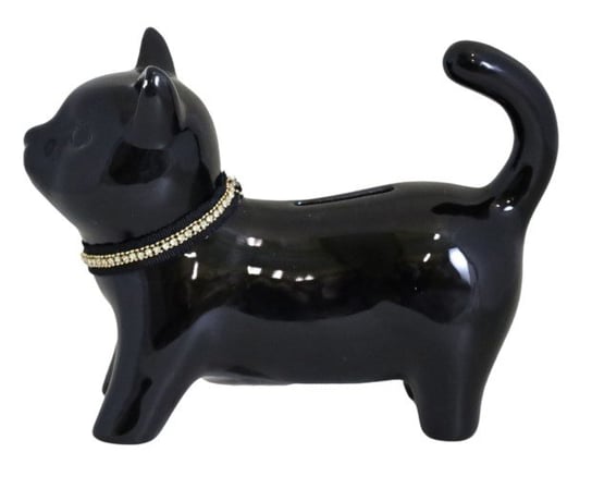 Ewax, Skarbonka ceramiczna Kot z naszyjnikiem 232225-18, czarna, 18x7x13,5 cm Ewax