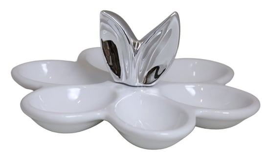 Ewax, Talerz ceramiczny na jajka, 16630,  biały z srebrnymi uszami, 14x14x11 cm Ewax