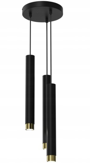 EWILIGHT Lampa sufitowa wisząca 3-punkty TUBE LUX 3xminiGU10 czarny/złoty EWILIGHT
