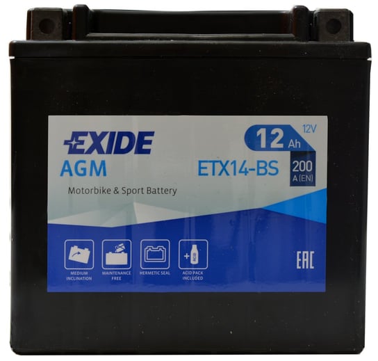 Exide Bike Etx14-Bs 12V 12Ah 200A Ytx14 Agm Akumulator Motocyklowy Exide