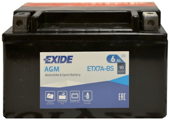 EXIDE BIKE ETX7A-BS YTX7A-BS 12V 6AH AGM Akumulator motocyklowy Exide
